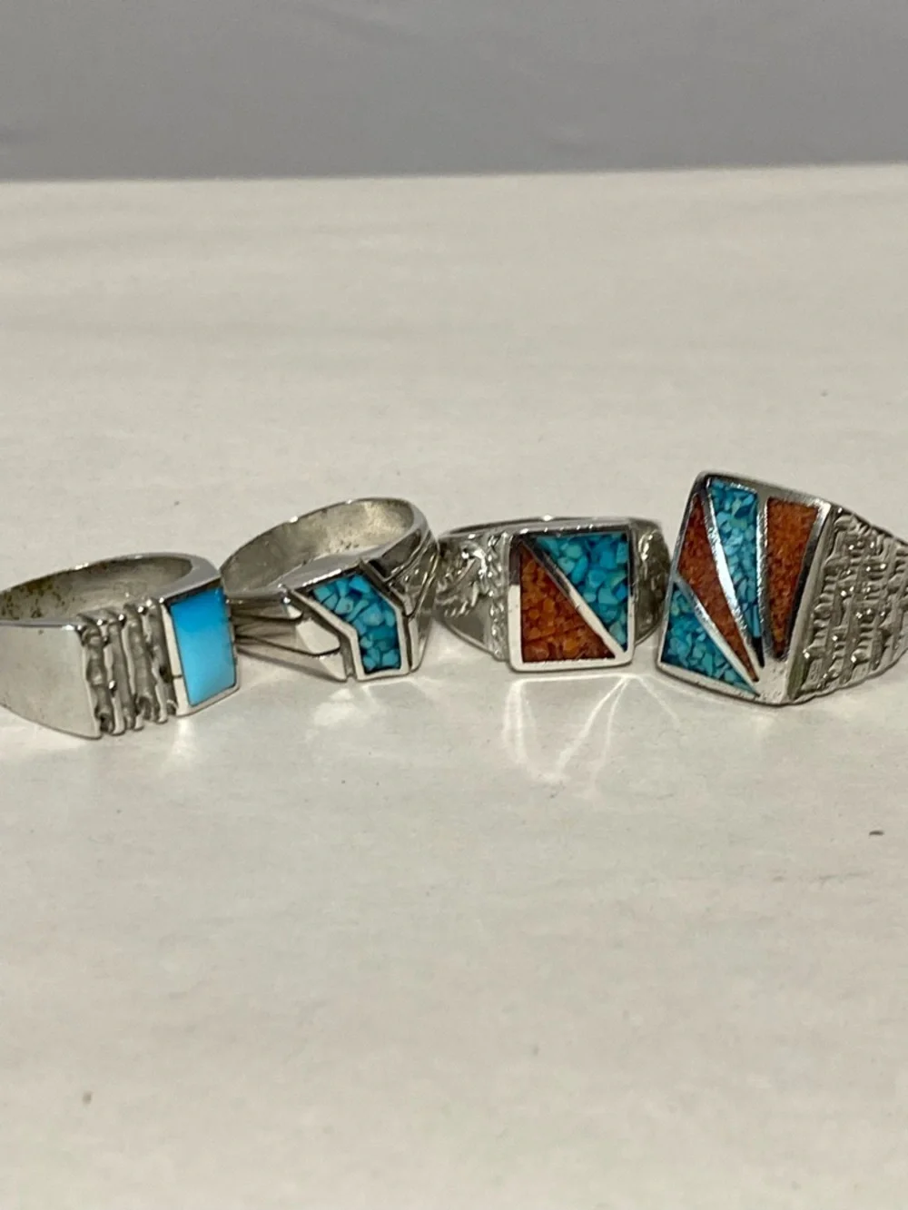 Southwest Style Ring Lot 6 Faux Turquoise Red Inlay Statement Rings